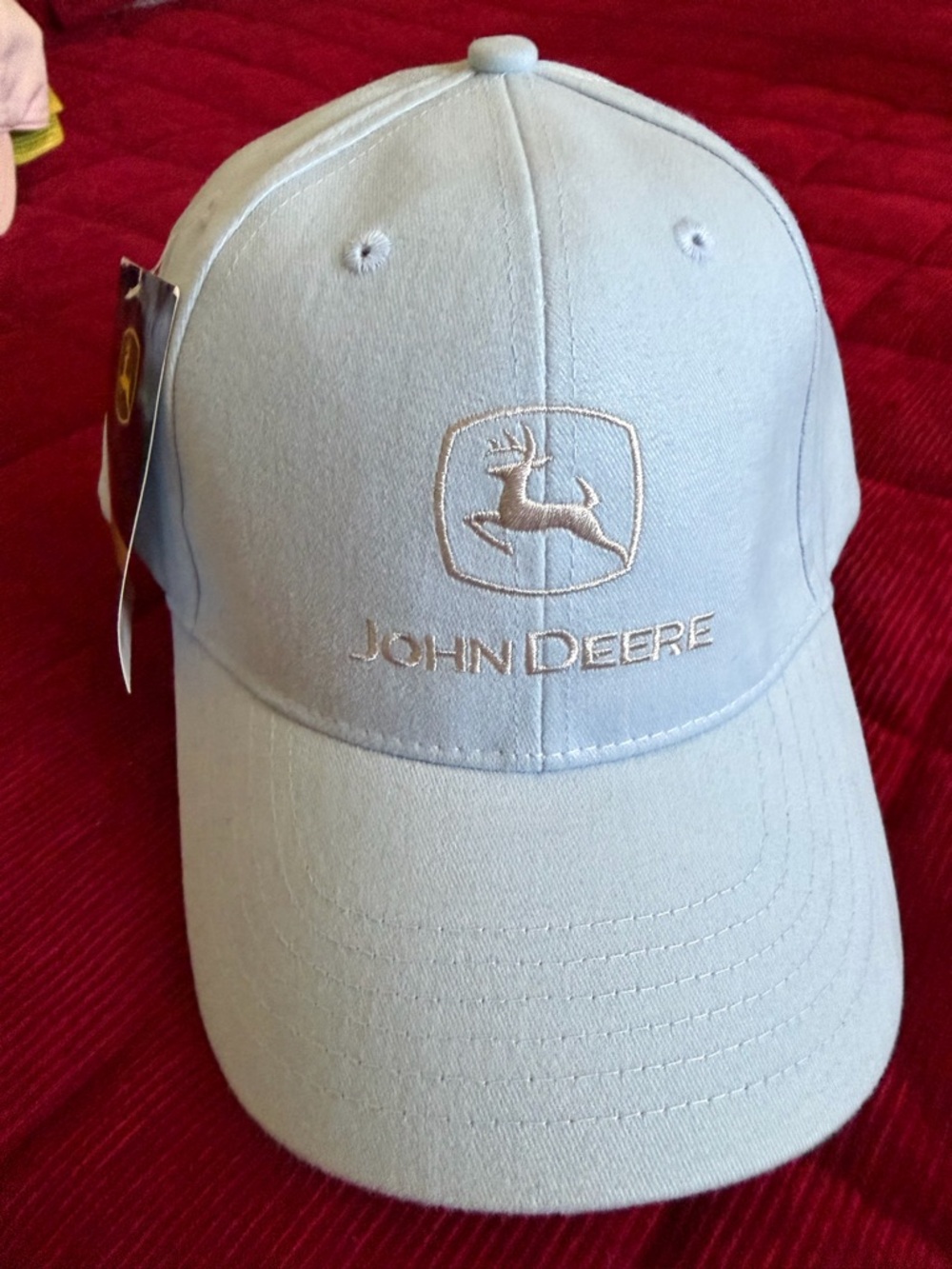 John Deere Light Blue Logo Cap with Green-Yellow Tag